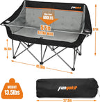 2 Person Camping Chair, Heavy Duty 650LBS Padded Loveseat for Couples & Pets, Foldable Double Camp Chair with Reinforced Storage Bag, Ideal for Outdoor Festivals, Beach, & Car Camping
