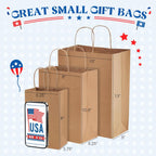 MESHA Brown Paper Bags 8x4.25x10.5 Inch 20Pcs, Paper Bags with Handles, Sturdy Brown Gift Bags for Retail, Birthday Party Favors, Shopping, Small Business (Made in USA)