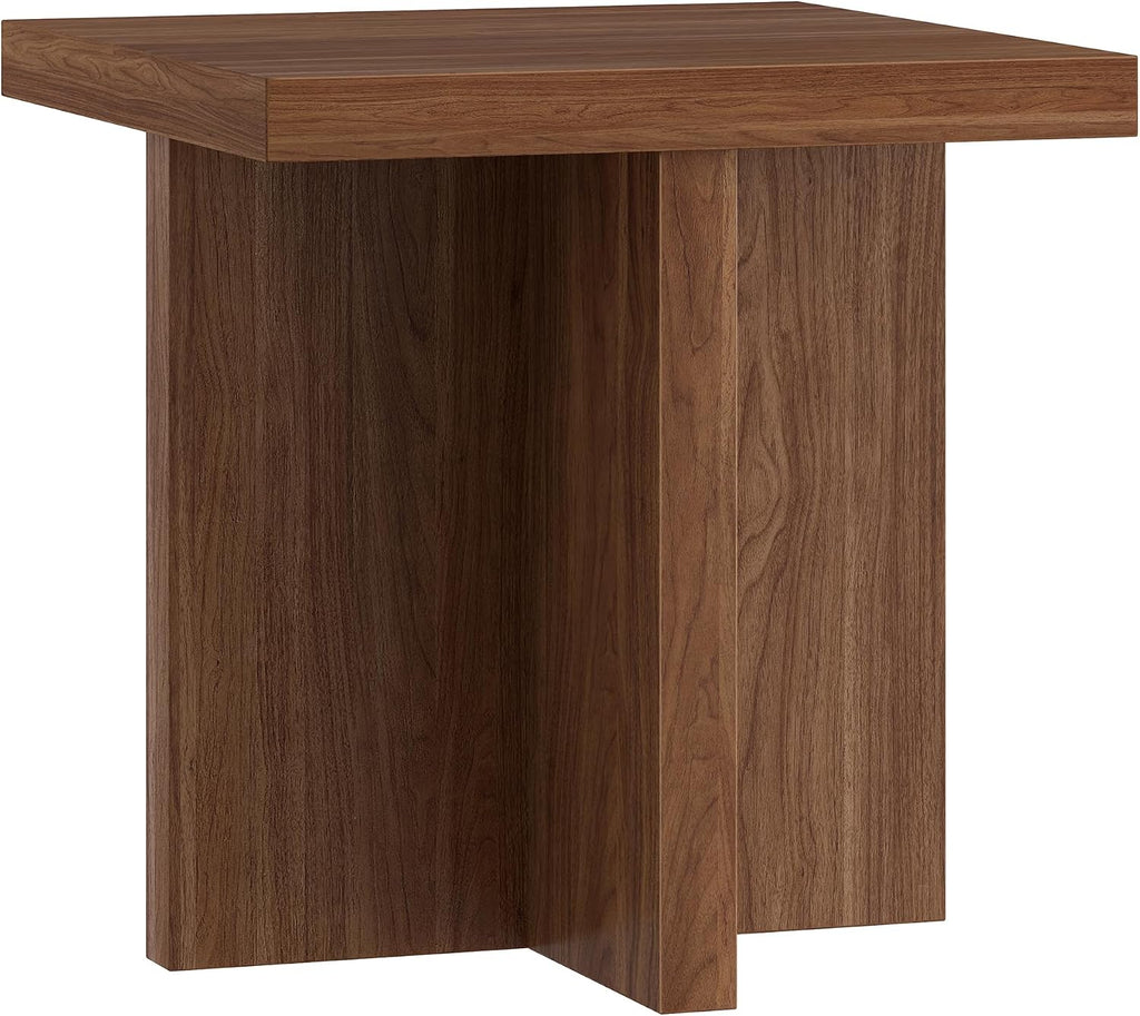 Henn&Hart 22" Scandinavian Wooden Square End Table, Side Table, Nightstand with X-Base for Living Room, Office, Family Room, or Bedroom, Medium Walnut
