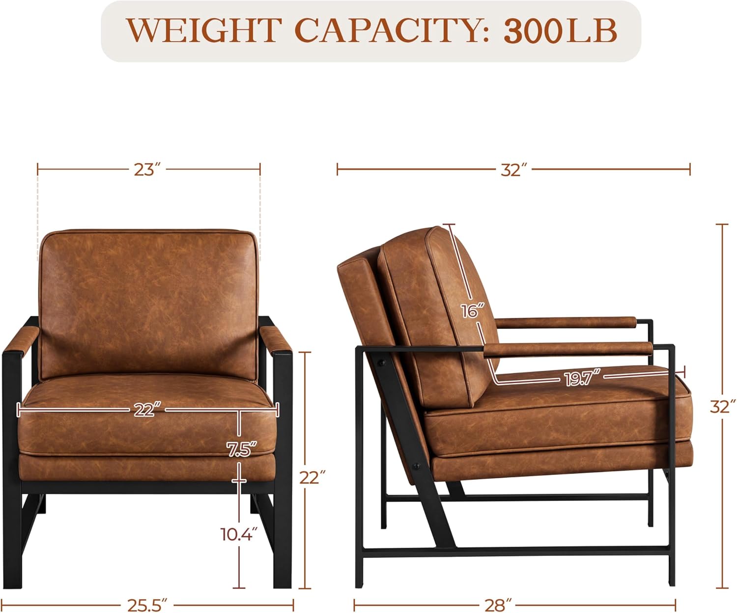 Yaheetech Mid-Century Modern Accent Chairs Set of 2, Light Brown | Oversized Faux Leather Chair with Soft Cushion, Ergonomic 105° Back, Reading Chair for Living Room, Bedroom and Waiting Room