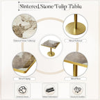 31.5" Square Dining Table, Square Restaurant Table with 1.2" Thick Sintered Stone Tabletop and Golden Metal Pedestal Base, Bistro Table for Diner, Bar, kitchen, Bakery, Apartment (Marble Patterns)