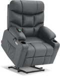 MCombo Power Lift Recliner Chair for Elderly, for Mom, Electric Lift Chair with Extended Footrest, USB Ports, Cup Holders, Faux Leather 7287 (Dark Grey, Medium)