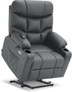 MCombo Power Lift Recliner Chair for Elderly, for Mom, Electric Lift Chair with Extended Footrest, USB Ports, Cup Holders, Faux Leather 7287 (Dark Grey, Medium)
