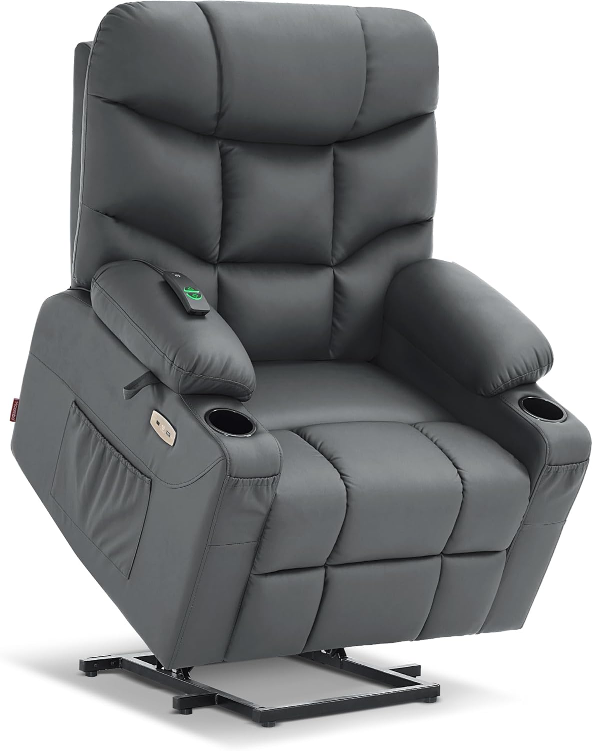 MCombo Power Lift Recliner Chair for Elderly, for Mom, Electric Lift Chair with Extended Footrest, USB Ports, Cup Holders, Faux Leather 7287 (Dark Grey, Medium)