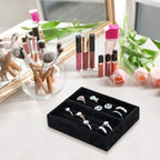 DesignSter Small Jewelry Tray, 2PCS Ring Organizer, Velvet Jewelry Display Tray, Stackable Jewelry Organizer Trays, Jewelry Drawer Organizer Inserts For Dresser, Jewelry Box (Black)