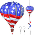 2PCS Giant Patriotic Hot Air Balloon Wind Spinners 14" W x 59" H Large American Whirligig Wind Spinner Hanging Ornaments for Memorial Day July of 4th Yard Garden Lawn Outdoor Decorations