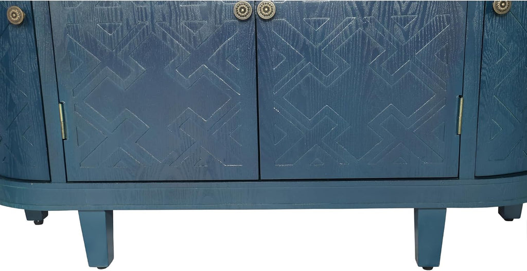LKTART 47'' Buffet Sideboard Cabinet with Storage,Modern Curved Accent Accent Storage Cabinet Solid Wood Veneer for Living Room Kitchen Hallway(Blue)
