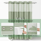 No Hook Waffle Weave Shower Curtain with Snap-in Fabric Liner Set,Sage Green Shower Curtains for Bathroom with See Through Top Window,Water Repellent & Washable,71Wx74H