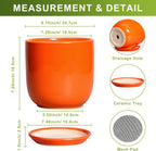 Ceramic Pot for Plants - 8 Inch Plant Pot with Drainage Hole and Saucer, Cylinder Modern Round Planter for Indoor Outdoor Plants, Housewarming Gifts, Office Home Garden Decor, Orange