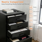 SweetGO 5 Drawer Storage Cabinet, Under Desk Organizer with Printer Stand Wood Filing cabinets for Home Office, Apartments (Black)