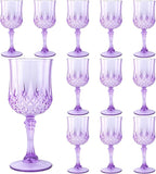 Plastic Wine Glasses，Plastic Goblets Vintage Style Cordial Drinking Glasses for Wedding Reception, Grand Event Party Supplies (12, Purple)
