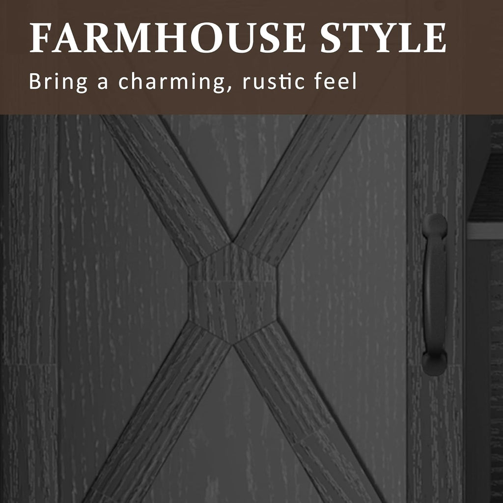 FansaFurn Farmhouse TV Stand for 65+ Inch TV | 34" Entertainment Center with Sliding Barn Doors, Rustic Wood Storage Cabinet for Living Room, Bedroom, Black
