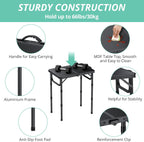 VINTEAM Camping Folding Table with Adjustable Height, Lightweight Portable Outdoor Picnic Table, BBQ Grill Side Table, Durable Aluminum Frame, MDF Desktop for Camping, Fishing, RV, Beach (Black) | Max Load 30kg MDF Surface Easy to Clean, Lightweight