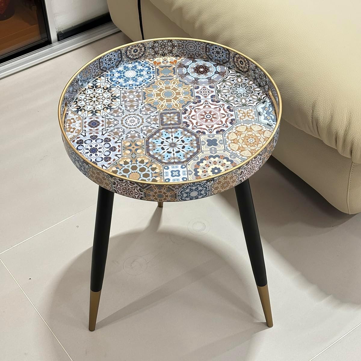 Small Round Accent End Table with Tray Top for Living Room, Bedside, Balcony (Metal Leg, 28)