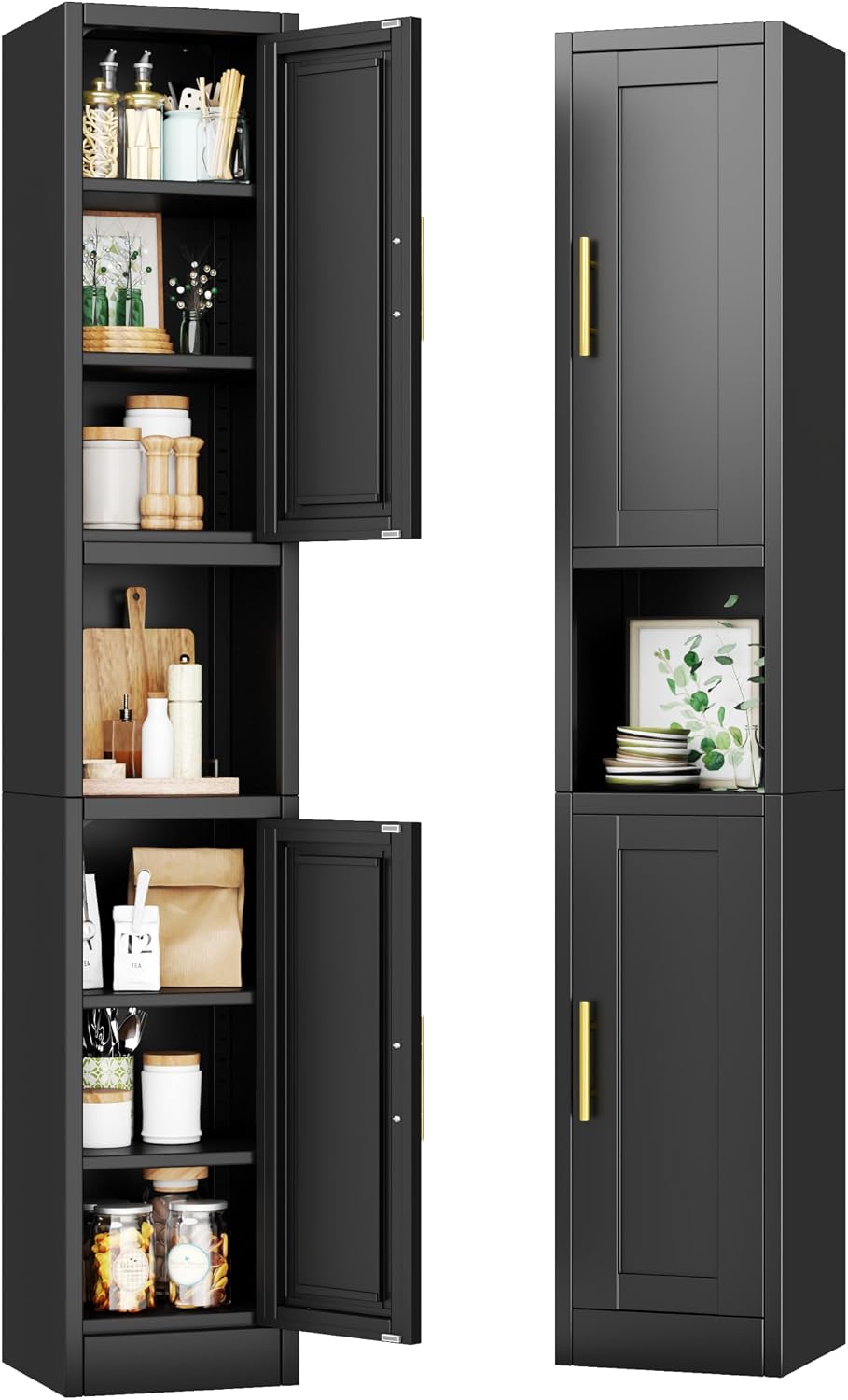 Tokawa 67" Tall Narrow Pantry Cabinet, 12 Inch Wide Kitchen Metal Storage Cabinets with Breathable Mesh Doors, Slim Bathroom Storage Cabinet with 4 Adjustable Shelves,Black