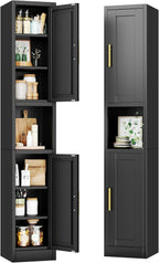 Tokawa 67" Tall Narrow Pantry Cabinet, 12 Inch Wide Kitchen Metal Storage Cabinets with Breathable Mesh Doors, Slim Bathroom Storage Cabinet with 4 Adjustable Shelves,Black