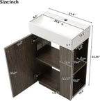 JIVOIT Bathroom Vanity with Ceramic Sink, 21.6" Bathroom Cabinet with Open and Closed Storage, a Tissue Holder, Side Storage, Modern Left Door Wood Grain Cabinet for Small Space