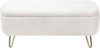 Ottoman with Storage, Small Boucle Storage Ottoman Bench,Upholstered Entryway End of Bed Bench with Cushion and Gold Legs for Bedroom Living Room, Ivory