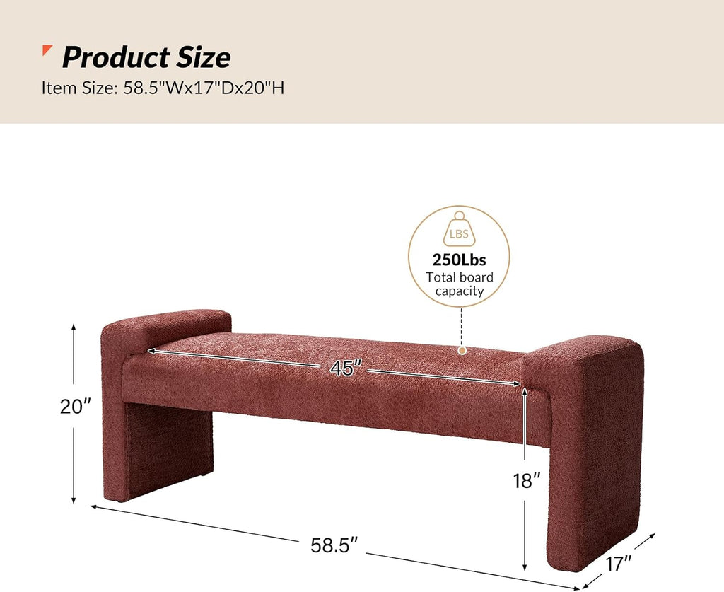 58.5" End of Bed Bedroom Bench, Elegant Fabric Upholstered Footstool for Dining Room & Entryway, Sturdy Legs with Floor Pads Footrest Ottoman, Rosewood