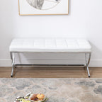 DUOMAY Modern Tufted Ottoman Bench, 45.75" W x 16.5" D x 19.25" H, White | PU Leather Upholstered, Button Tufted, Footrest Stool Vanity Seat, X Metal Legs