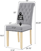 LOULENS Fabric Dining Chairs Set of 2, Modern Linen Upholstered Parson Chairs with Button Tufting and Solid Wood Legs for Kitchen & Dining Room, Light Gray