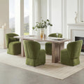 KISLOT Upholstered Dining Chairs with Wheels, Easy Assembly Stain Resistant Fabric Modern Barrel Armchair with Lumbar Cushion, Dining Room Chairs for Kitchen Living Room Bedroom, Green, Set of 4