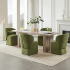 KISLOT Upholstered Dining Chairs with Wheels, Easy Assembly Stain Resistant Fabric Modern Barrel Armchair with Lumbar Cushion, Dining Room Chairs for Kitchen Living Room Bedroom, Green, Set of 4