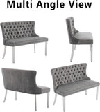 Upholstered Dining Bench with Back Tufted Settee Benches Small Loveseat Sofa Couch for Small Spaces,Entryway,Banquettee Seating Sofa Benches with Backrest (Grey+Silver Legs, Dining Bench)