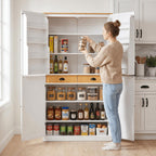 Litex 40.2" Wide Kitchen Pantry Cabinet, 71.3" Tall Freestanding Storage Cabinet with 2 Drawers, Adjustable Shelves & 8 Door Shelves, Large Farmhouse Kitchen Cupboard for Kitchen Dining Room (White)