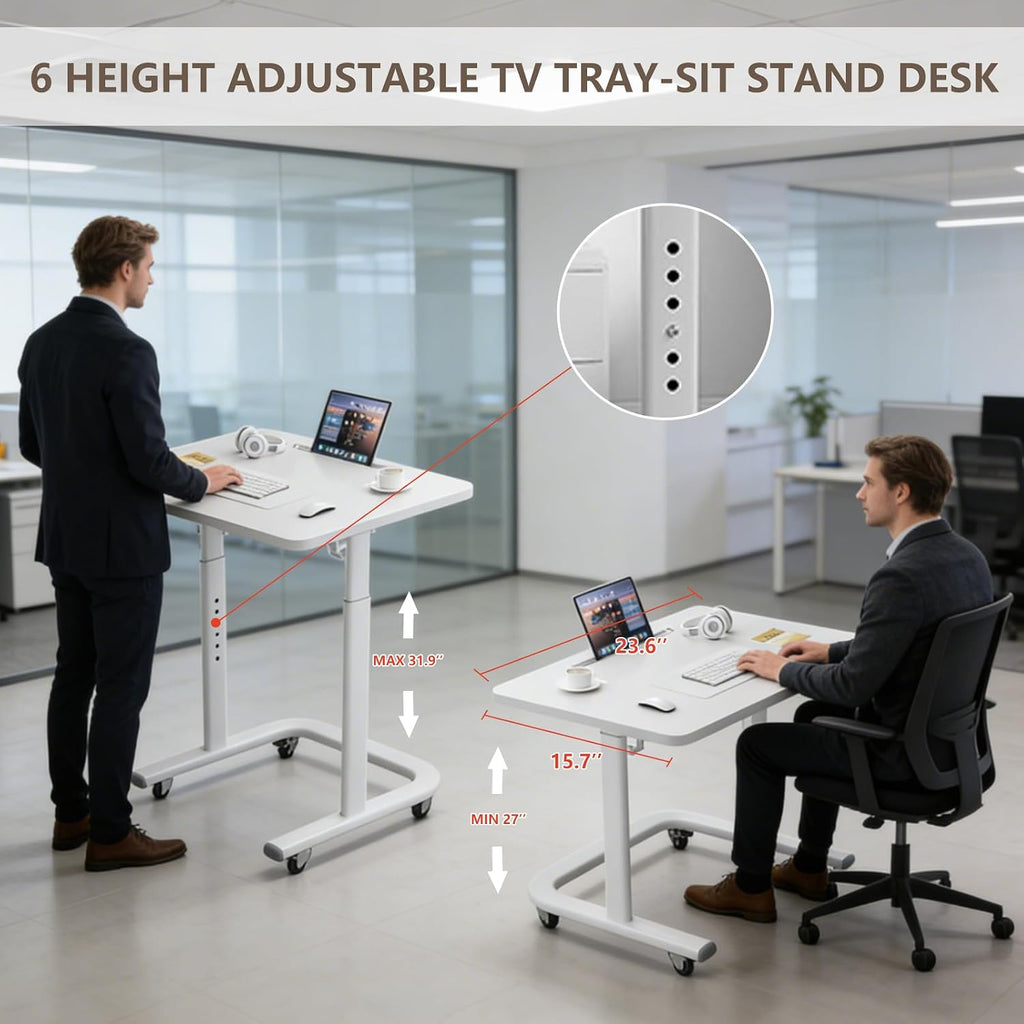 BeGyoku TV Dinner Tray Table,TV Trays for Eating on Couch,Height Adjustable TV Tray Table with Wheels,C Shaped End Table with Slot,Standing Rolling Laptop Desk&Wooden Snack Tray for Bed&Sofa&Recliner