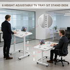 BeGyoku TV Dinner Tray Table,TV Trays for Eating on Couch,Height Adjustable TV Tray Table with Wheels,C Shaped End Table with Slot,Standing Rolling Laptop Desk&Wooden Snack Tray for Bed&Sofa&Recliner