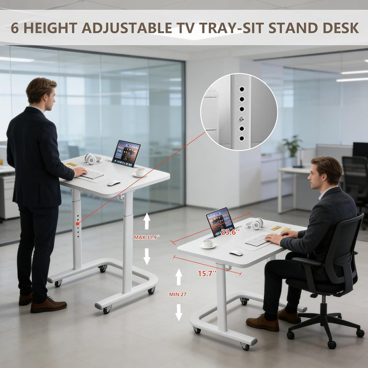 BeGyoku TV Dinner Tray Table,TV Trays for Eating on Couch,Height Adjustable TV Tray Table with Wheels,C Shaped End Table with Slot,Standing Rolling Laptop Desk&Wooden Snack Tray for Bed&Sofa&Recliner