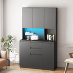 roomfitters 74" Kitchen Pantry Cabinet with Charging Station & USB Ports, Large Food Storage Cupboard, Microwave Stand, Black