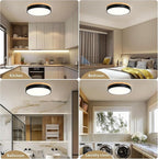 Dimmable Modern Wood Ceiling Light, Black LED 5CCT 2700K-6000K Flush Mount Ceiling Lighting Fixture, Round Light Fixtures for Kitchen Entryway Hallway Bedroom Laundry Room-11.8in