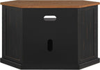 Martin Svensson Home Rustic Corner Solid Wood TV Stand, Black with Honey | Entertainment Center, for TVs up to 55", Two Door Cabinet, Open Storage shelf