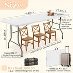 HAISIWLKJ Folding Table 6 FT Lightweight Camping Table White Portable Plastic Rectangular Outdoor Dining Table Steel Legs Fold-in-Half with Carrying Handle for Indoor,Picnic,Party,Wedding,Events
