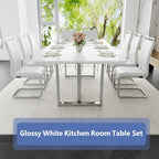 JUFU 9 Piece Dining Table Set for 8, 79 Inch Faux Marble Dining Room Table Set with 8 PU Leather Chairs, Modern Rectangular Kitchen Table and Chairs Set for Large Dining Room, Kitchen