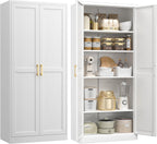 UNICOLY 71" Kitchen Pantry Cabinet, Pantry Storage Cabinet with Doors and 4 Shelves, Metal Storage Cabinets for Kitchens, Living Room, Dinning Room, Assembly Required, White