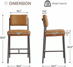 Faux Leather Bar Stools Set of 2,26 Inch Modern Counter Height Bar Stools for Kitchen Island,Counter Stools with Wide Back Sturdy Metal Legs,Brown
