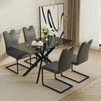 51.18" W Glass Dining Table Set for 4, Modern Rectangular Glass Kitchen Table with Black Table-top, 4 PU Leather Chairs with Black Legs, for Dining Room, Home - Dark Grey