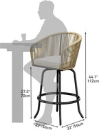 YITAHOME 27" Bar Stools Set of 4 with Arms & Cushions, 360° Swivel Outdoor Bar Stools, All Weather Counter Height Bar Stools Set of 4 with Curved Back for Backyard, Kitchen Island, Dining Room, Beige
