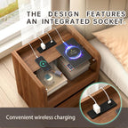 Messenya Modern Nightstand for Bedrooms Set of 2, 20" Wide w/Charging Station & Curved Anti-Collision Design, Mid-Century Storage Cabinet w/Pre-Embedded Slots, Reinforced Panel Construction (2)