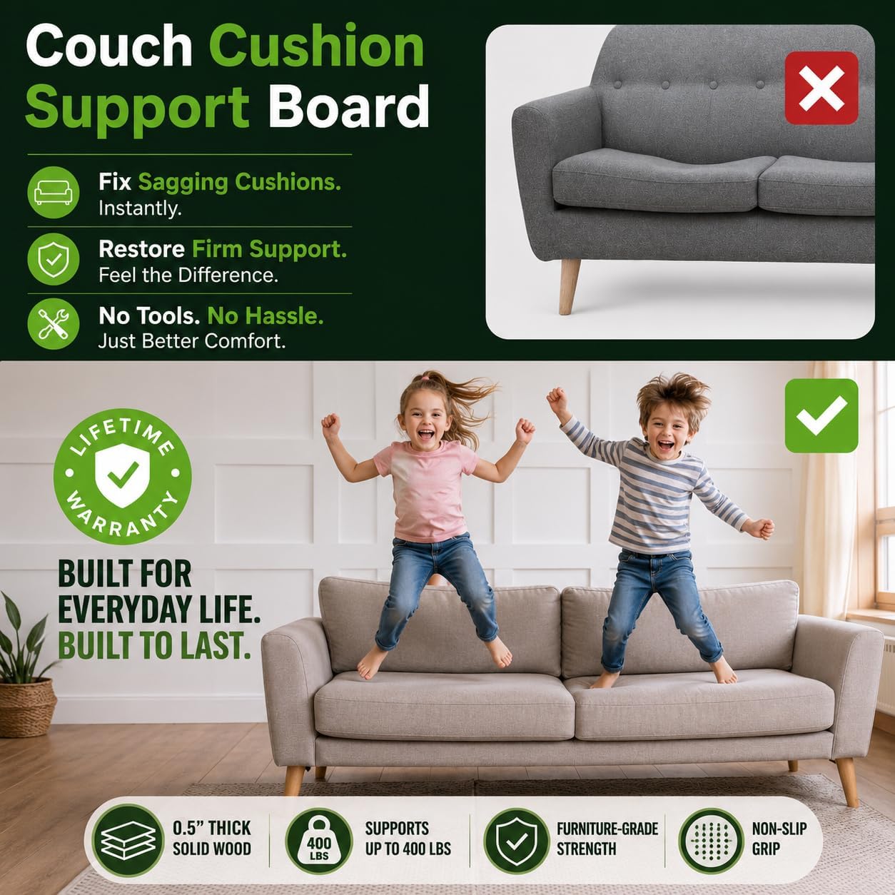 BEN'SHOME® Couch Cushion Support Board, Fix Sagging Sofas | 58-67" x 19.7"