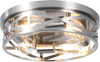 13 Inch Ceiling Light Fixtures, 4-Light Brushed Nickle Flush Mount Ceiling Light, Metal Cage Cross Modern Indoor House Close to Ceiling Lights for Kitchen Bedroom Foyer Hallway Office