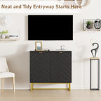 Garvee 31.5 in Modern Sideboard Buffet Cabinet with Storage, Wood Accent Storage Cabinet with Herringbone Doors & Shelf, Credenza Console Table for Dining Room Living Room Entryway, Black