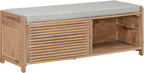 Ball & Cast Entryway Storage Bench with Shutter Doors, 43.3" Wooden Shoes Organizer, Modern Movable Upholstered Seat Entryway Shoe Rack Cabinet for Hallway Living Room, Natural White
