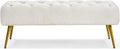 Topeakmart Dining Bench, Button-Tufted Upholstered Bench with Gold Metal Base for Kitchen, Living Room, Entryway - Ivory