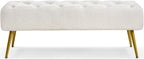 Topeakmart Dining Bench, Button-Tufted Upholstered Bench with Gold Metal Base for Kitchen, Living Room, Entryway - Ivory