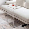 C Shaped Acrylic Side Table,Modern End Table for Sofa,Multipurpose Transparent Couch Tables Slides Under Couch for Living Room, Bedroom(12" L x 12" W x 25.5" H, Blue)