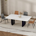 Modern White Dining Table for 6 to 8 People, 70.9" High Hardness Sintered Stone Table for Dining Room and Easy Maintenance - Half-Round Stainless Steel Base(Table Only)
